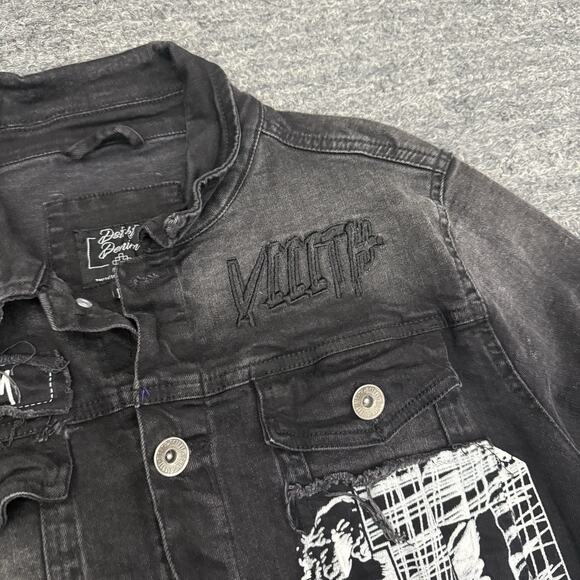 8ighth Dstrkt Jacket Men Medium Black Denim Stretch Grunge Distressed Angel Goth - Picture 5 of 12